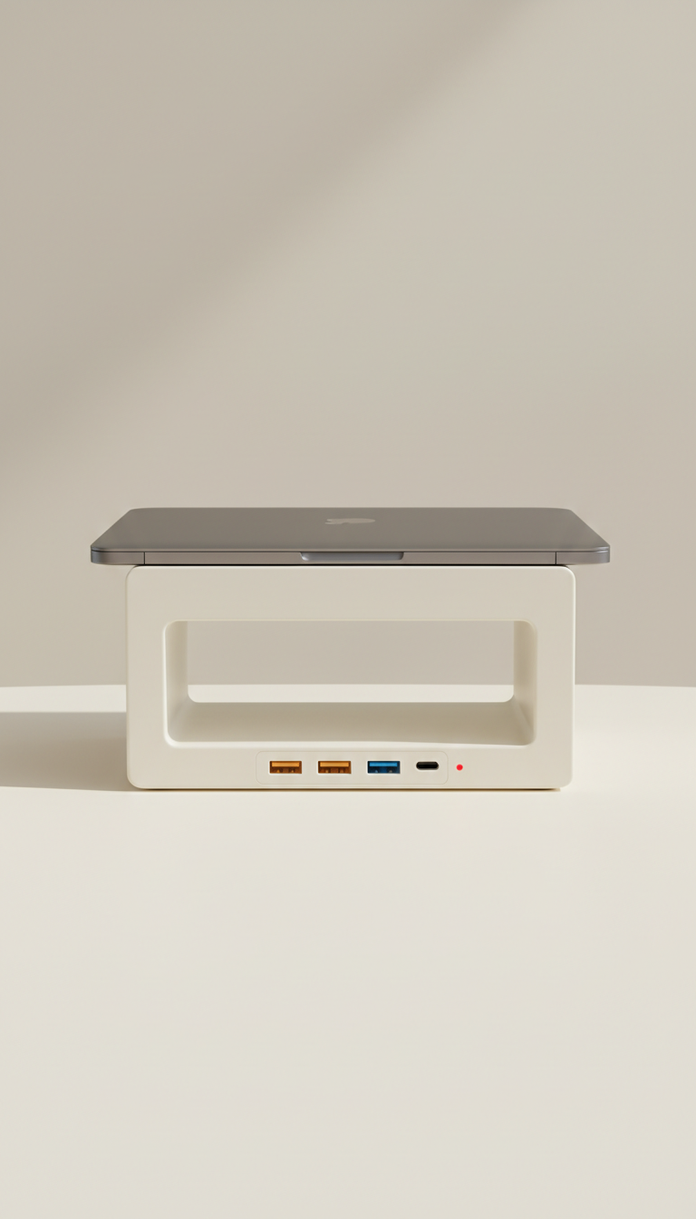 Minimalist Laptop Stand With Built-In USB Hub